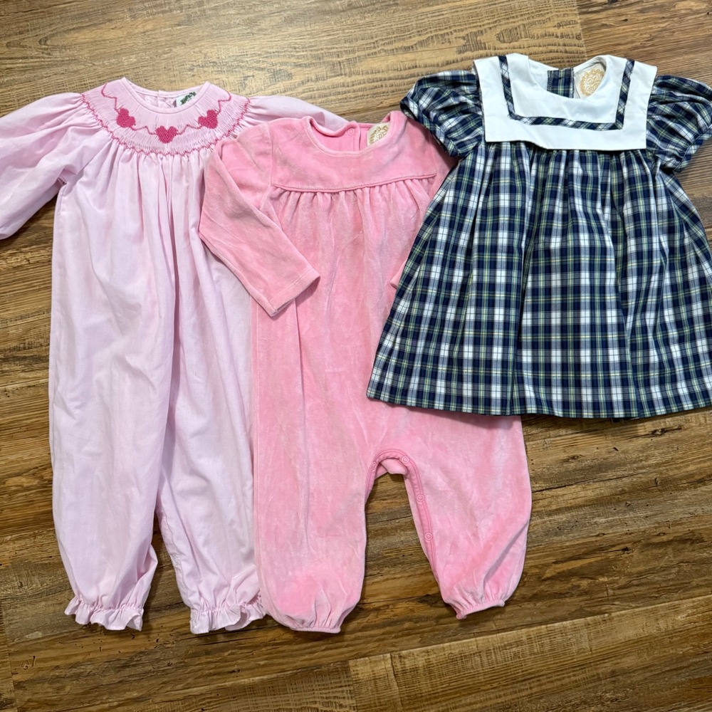 The Beaufort Bonnet Company Cecil Lou 18-24M Plaid Smocked Romper Dress bundle
